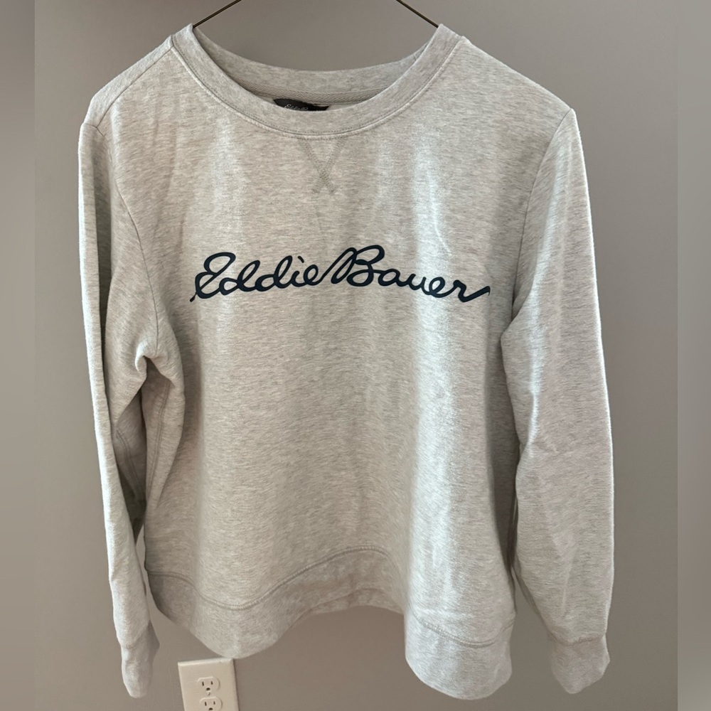 Eddie Bauer Gray Women's Crewneck with Navy Logo